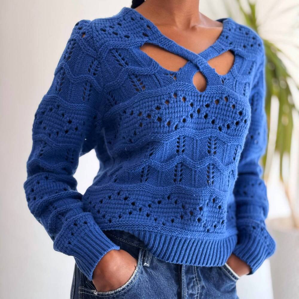 NEW SEA crochet knit sweater in blue